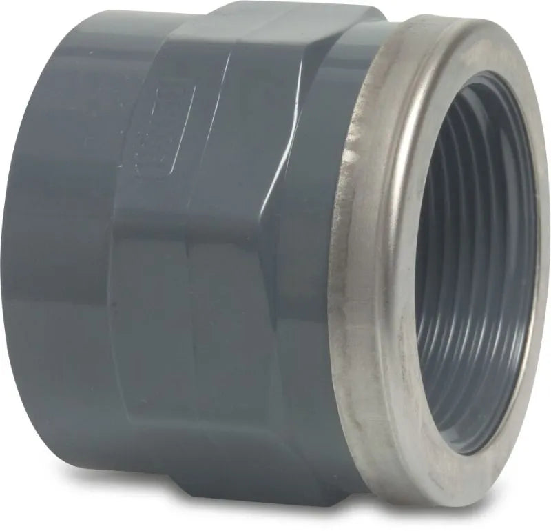 PVC Adaptor - Plain with Female Thread and Stainless Steel Ring