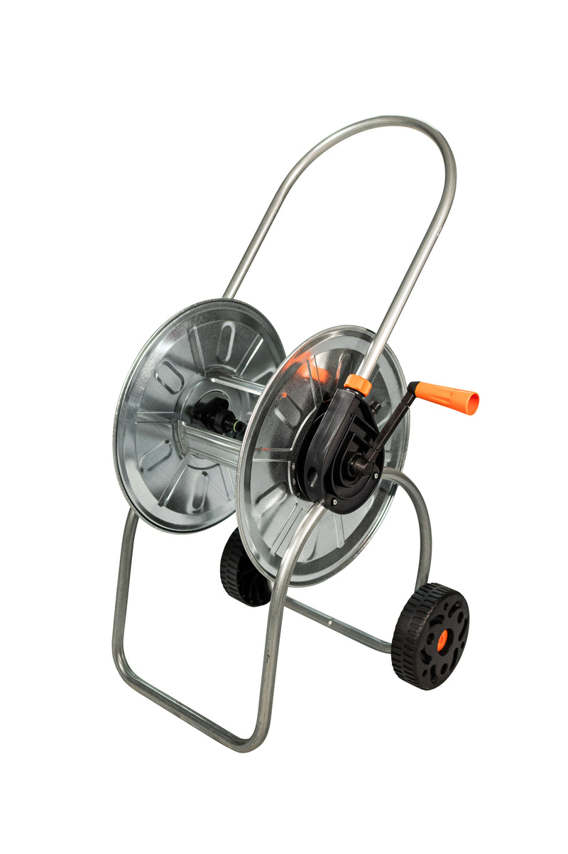 Hose Reel Trolley Galvanised Steel with Retractable Handle - 50m x 1/2"