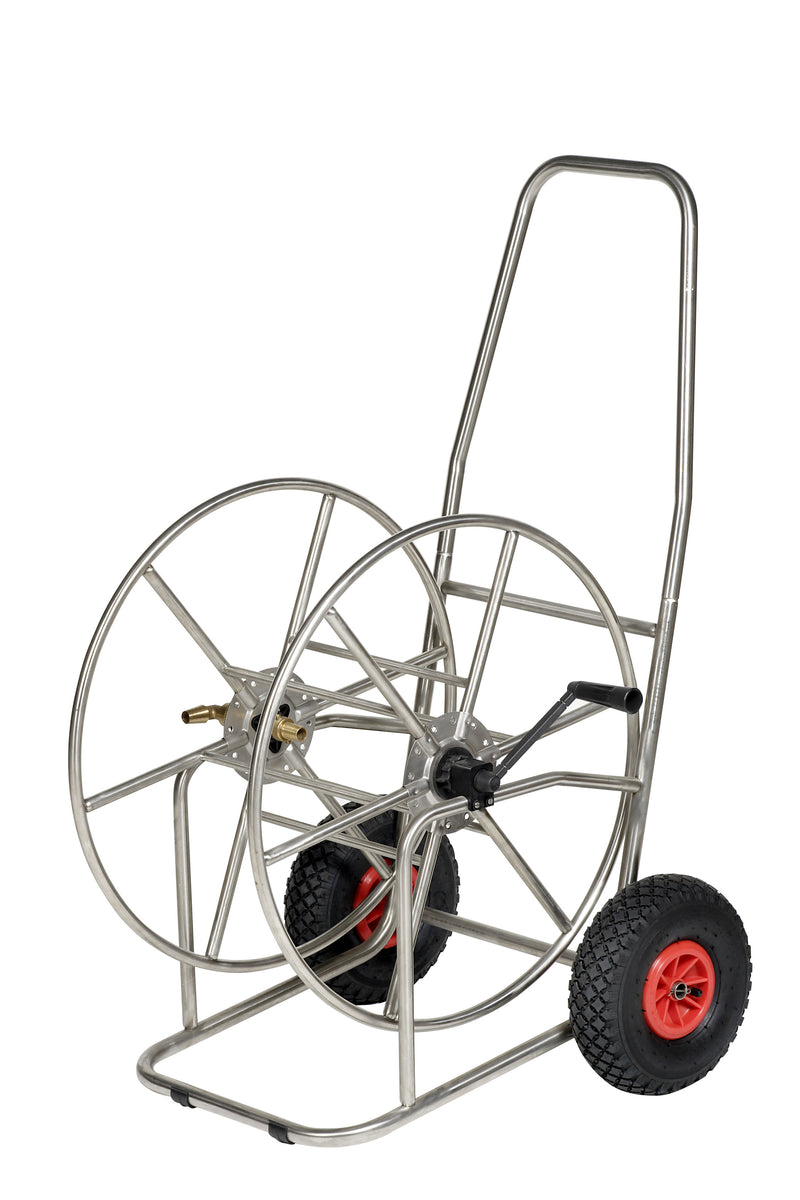 Hose Reel Trolley Stainless Steel with Inflatable Tyres - 110m x 3/4"