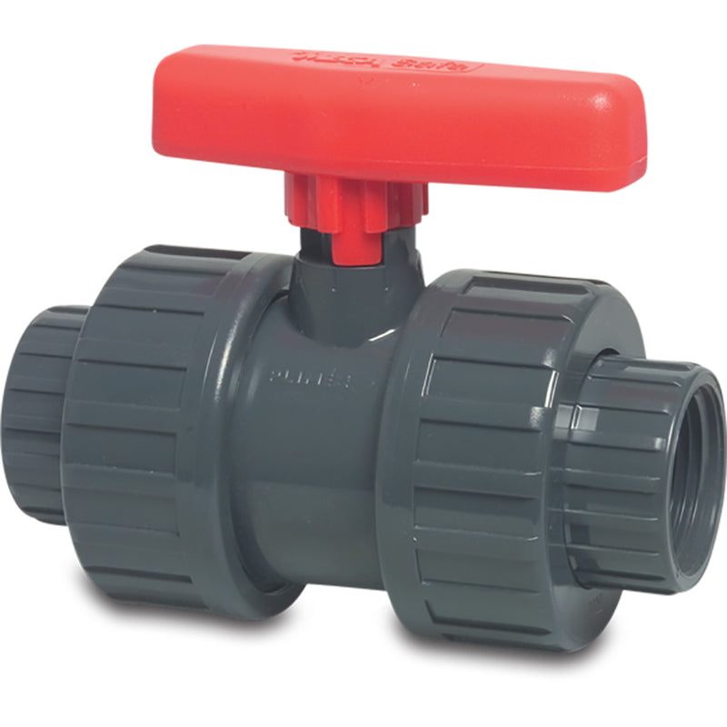 PVC Ball Valve Double Union, Female Thread - 1/2"