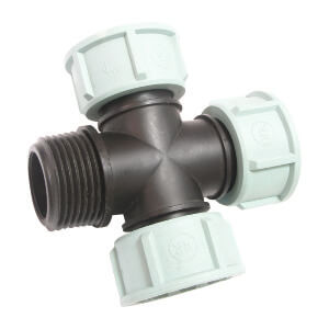 PP Manifold Cross - 1" - M x F x F x F