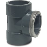 PVC 90 Tee, Glue x F Thread S/S Ring - 25 x 3/4" x 25mm